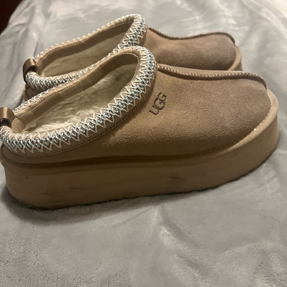 UGG Brown Suede Platform Slippers